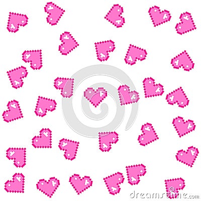 Seamless vector pixel pink hearts pattern. Love pixel art 10 eps. Valentine's day backgroun Vector Illustration